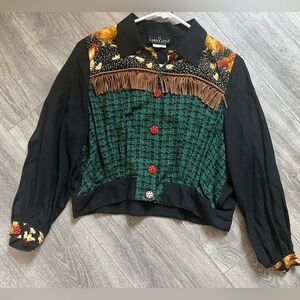 Vintage Carole Little chicken fringe quirky jacket/blouse size S